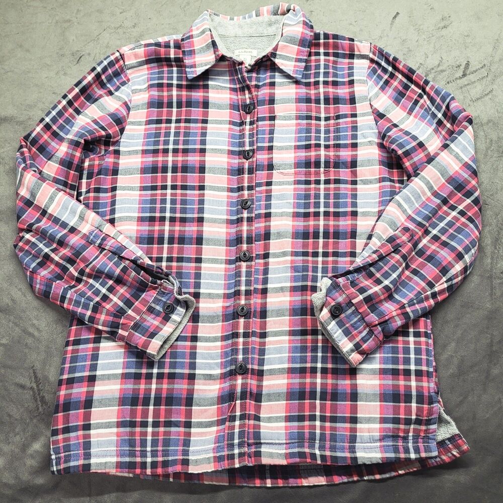Women’s LL Bean Fleece Lined Flannel Shirt Plaid XS Pink Purple SOFT